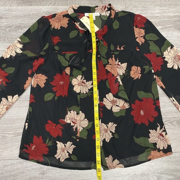 NWT Monteau Los Angeles Black Floral Long Sleeve Blouse XL - Picture 12 of 16